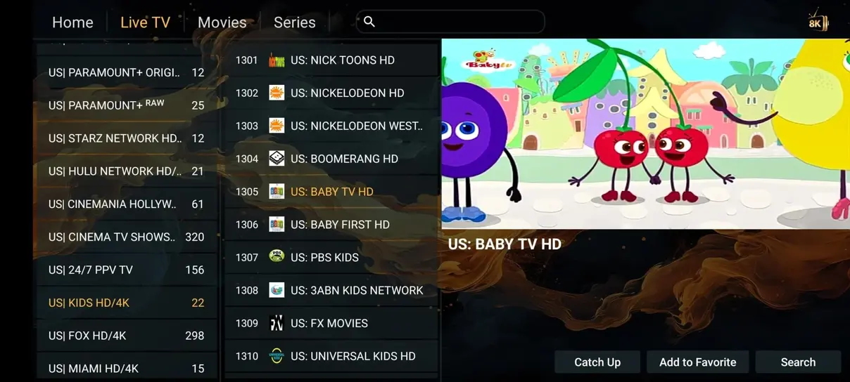Voorbeeldscherm van Watchtivo IPTV interface 3