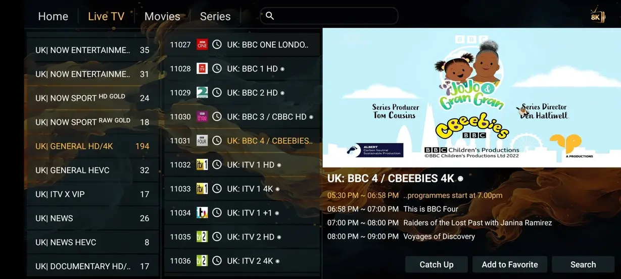 Voorbeeldscherm van Watchtivo IPTV interface 6
