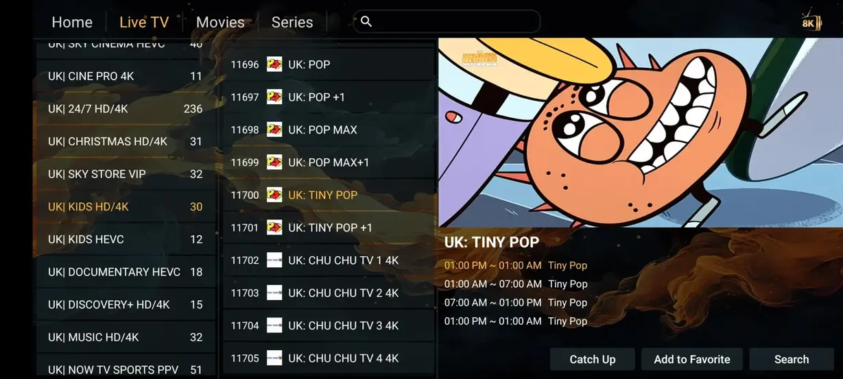 Voorbeeldscherm van Watchtivo IPTV interface 9