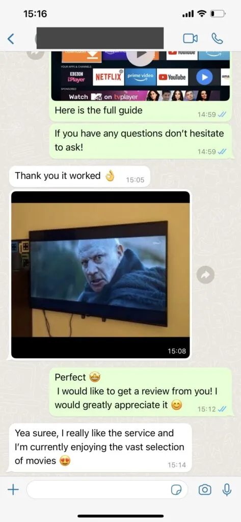 WhatsApp ervaring met Watchtivo IPTV support 1