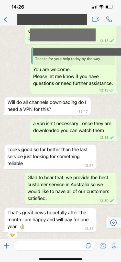 WhatsApp ervaring met Watchtivo IPTV support 3